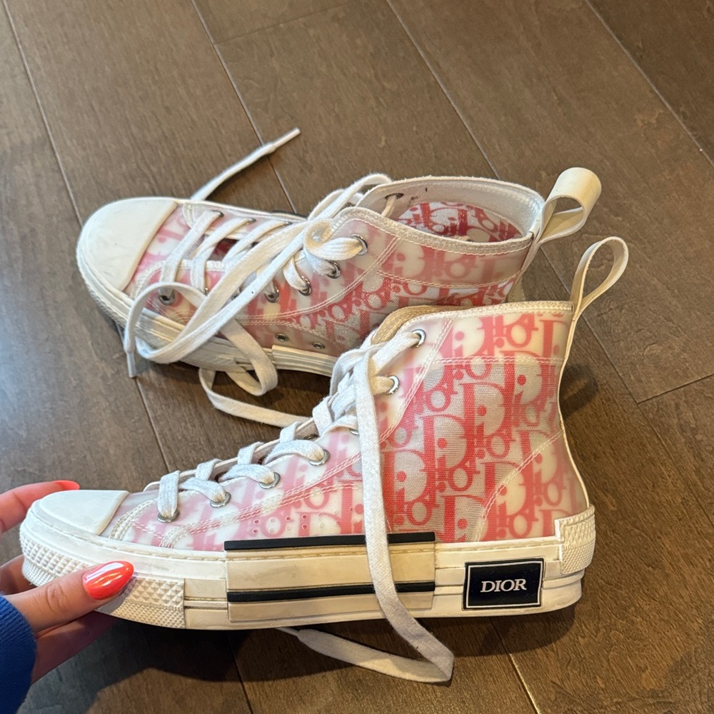 Dior Pink Monogram High-Top Sneakers - Picture 2 of 3